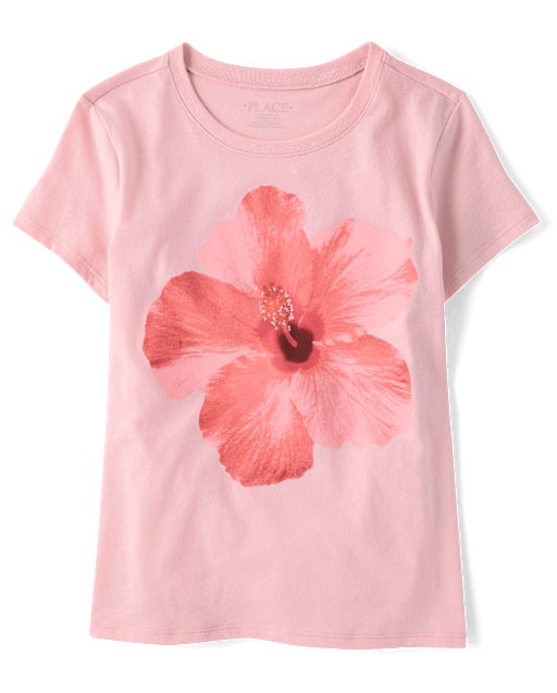 Girls Hibiscus Flower Graphic Tee