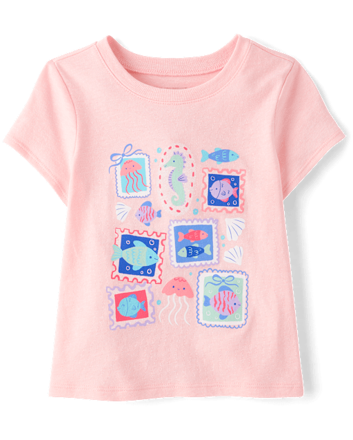T-shirt graphique à motifs de timbres côtiers pour bébés et petites filles