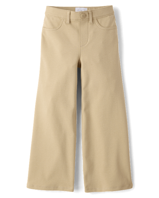 Girls Uniform Ponte Knit Pull On Wide Leg Pants