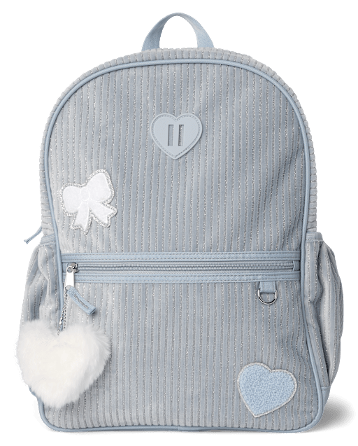 Girls Embroidered Heart Corduroy Backpack