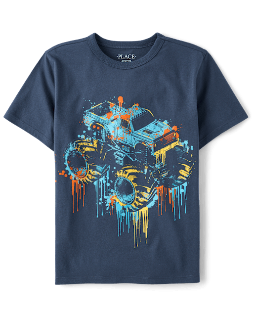 Boys Monster Truck Drip Graphic Tee