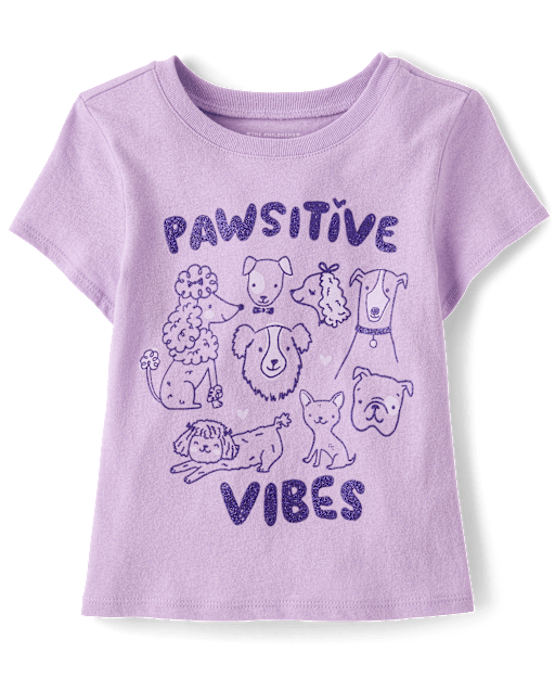 T-shirt graphique « Pawsitive Vibes » pour bébés et petites filles