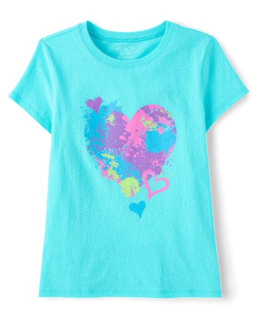 Girls Paint Splatter Heart Graphic Tee