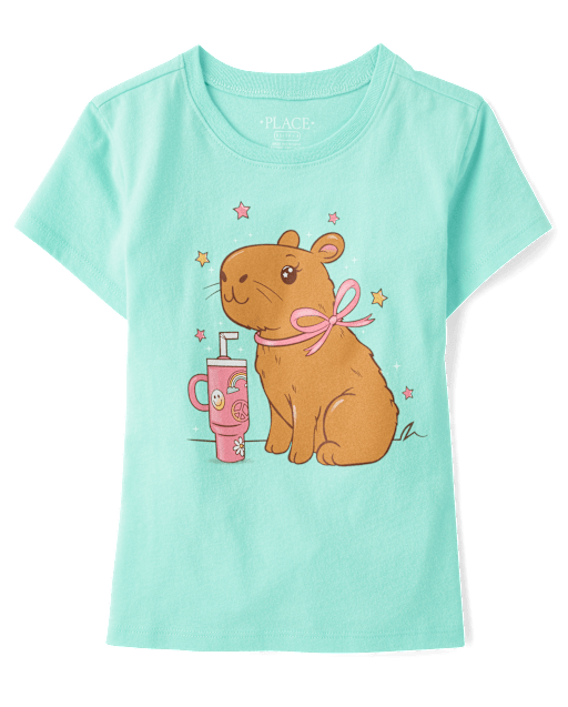 Girls Capybara Drink Graphic Tee
