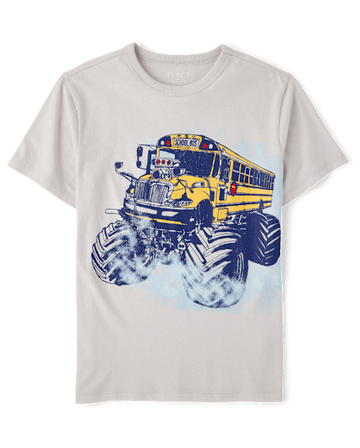 Boys School Bus Monster Truck Graphic Tee