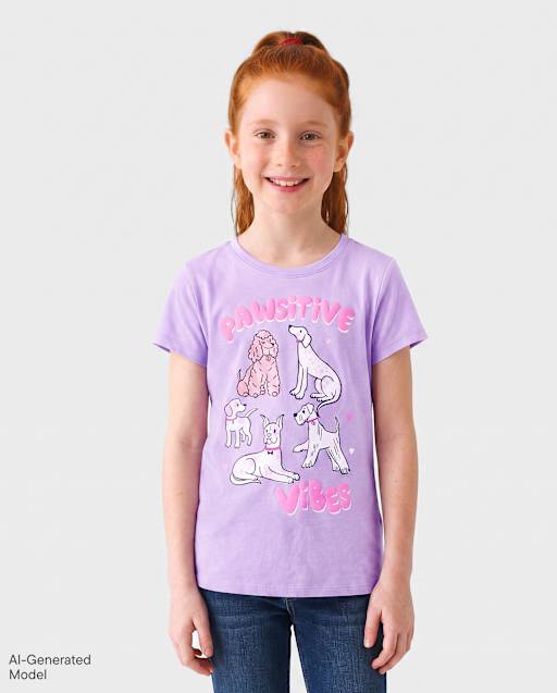 Girls Short Sleeve Cat Graphic Tee - PURPLE | The Children's Place