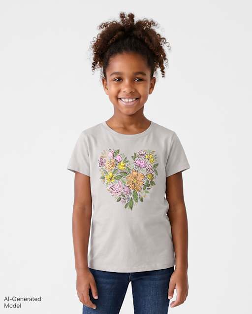 Girls Floral Heart Graphic Tee