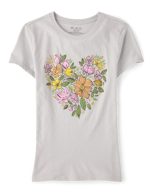 Girls Floral Heart Graphic Tee