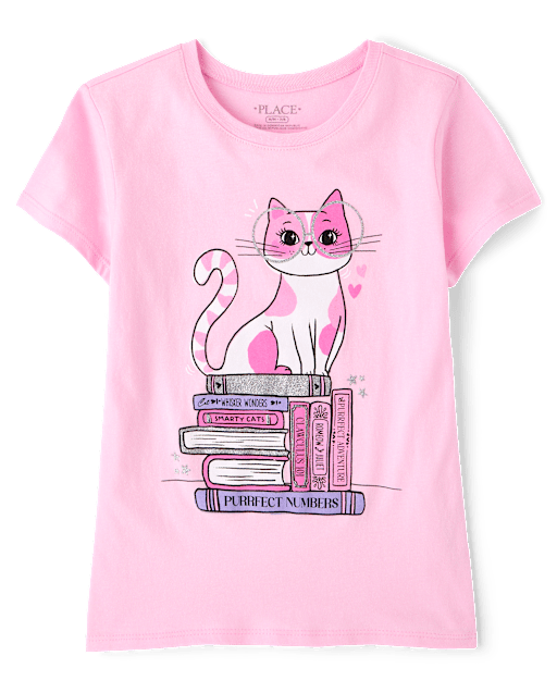 Girls School Cat Books Graphic Tee