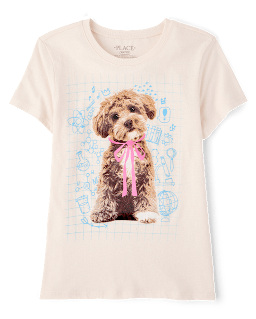 Girls Dog Bow Graphic Tee