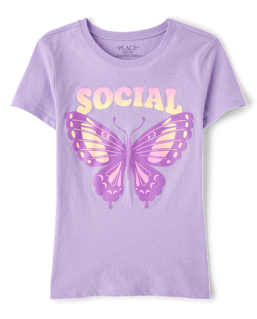 Girls Social Butterfly Graphic Tee