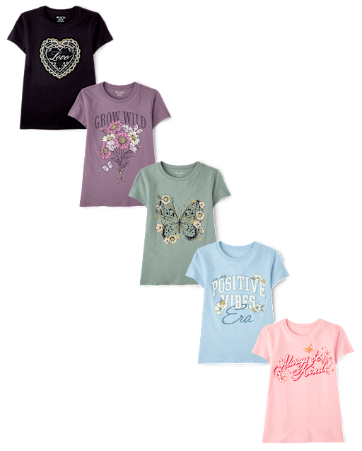 Girls Positive Graphic Tee 5-Pack