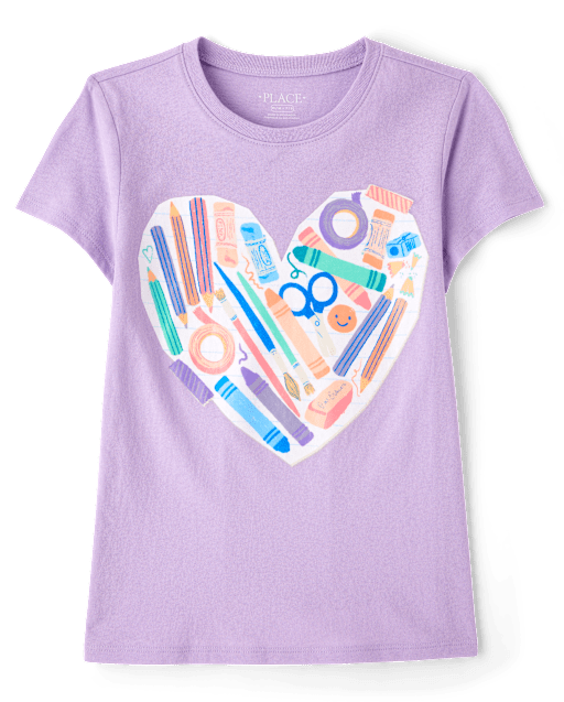 Girls School Supplies Heart Graphic Tee