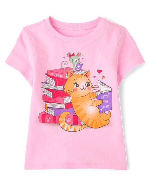 Baby And Toddler Girls School Cat Books Graphic Tee