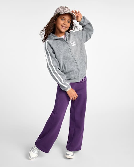 Girls Studded Premium Fleece Wide Leg Sweatpants