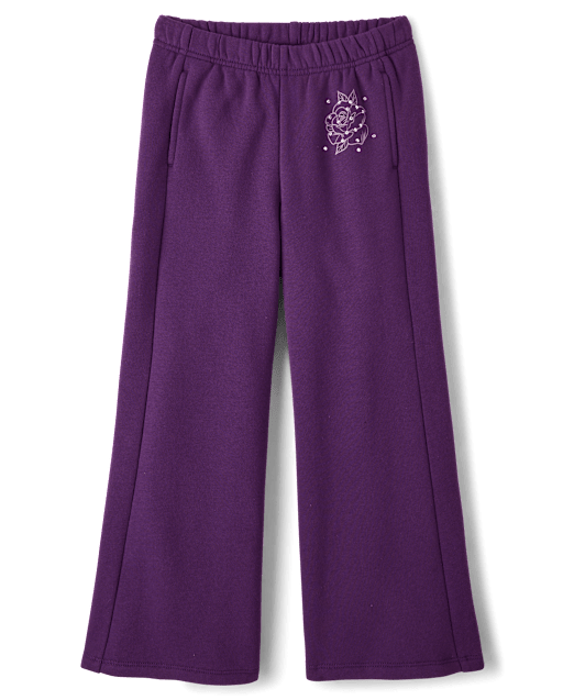 Girls Studded Premium Fleece Wide Leg Sweatpants