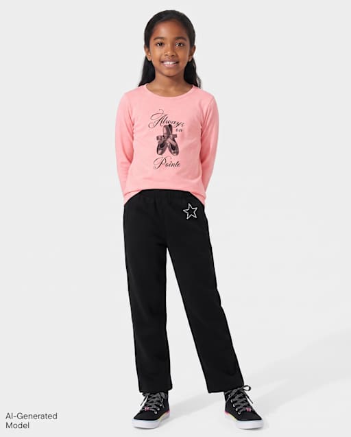 Girls Embellished Premium Fleece Wide Leg Sweatpants