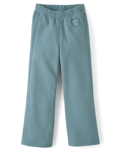 Girls Embellished Premium Fleece Wide Leg Sweatpants