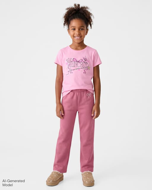 Girls Embellished Premium Fleece Wide Leg Sweatpants