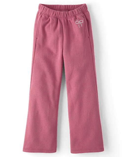Girls Embellished Premium Fleece Wide Leg Sweatpants