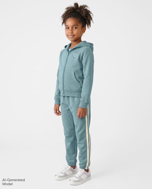 Girls Lace Side Stripe Premium Fleece Baggy Jogger Pants