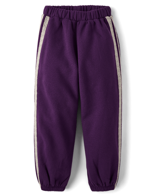 Girls Lace Side Stripe Premium Fleece Jogger Pants