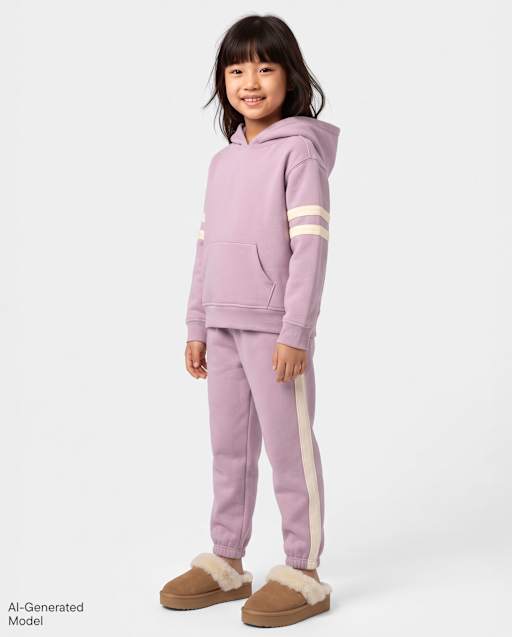 Girls Side Stripe Premium Fleece Jogger Pants