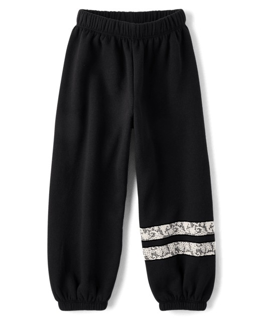 Girls Faux Lace Premium Fleece Baggy Jogger Pants