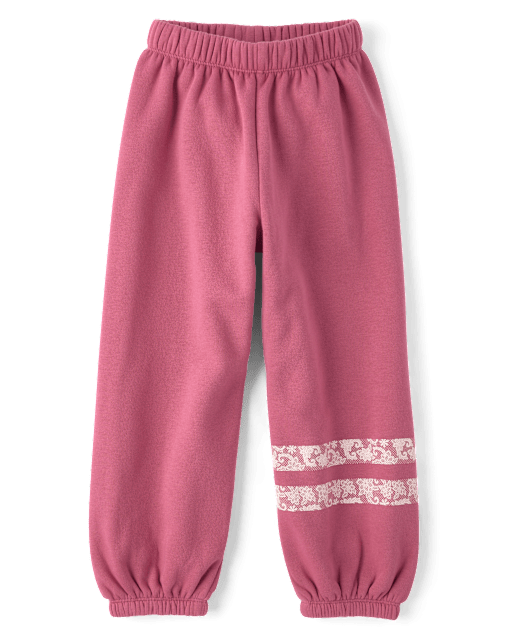 Girls Faux Lace Premium Fleece Baggy Jogger Pants