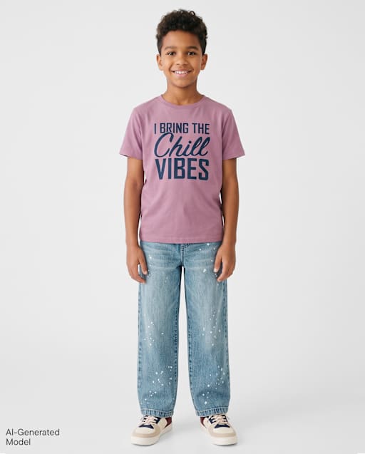 Boys Paint Splatter Super Baggy Pull On Jeans
