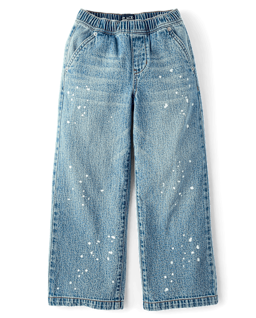 Boys Paint Splatter Super Baggy Pull On Jeans