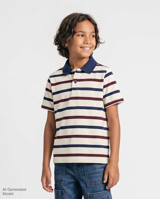 Boys Striped Soft Pique Polo