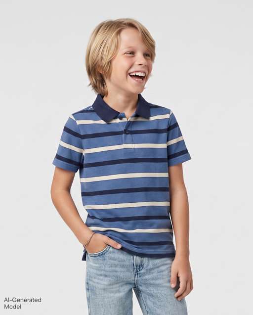 Boys Striped Soft Pique Polo