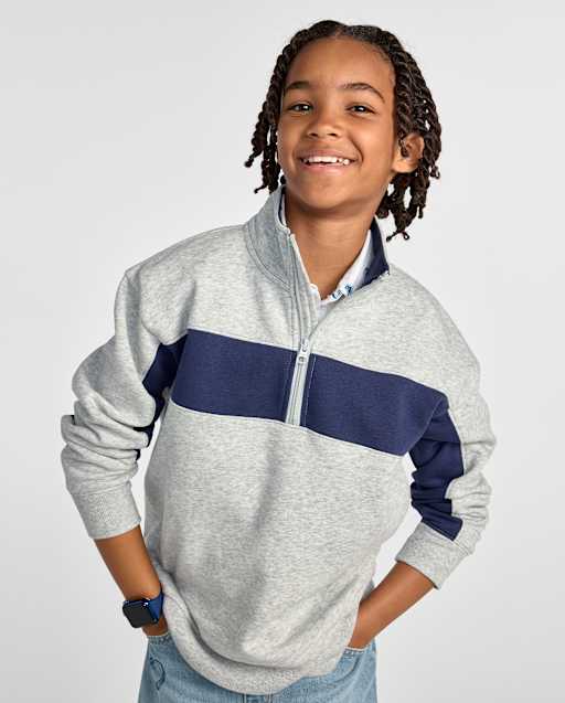 Boys Colorblock Premium Fleece Quarter Zip Pullover