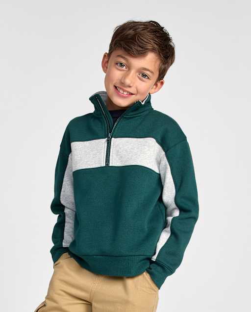 Boys Colorblock Premium Fleece Quarter Zip Pullover