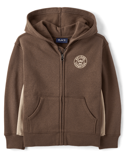 Boys Contrast Varsity Premium Fleece Zip Up Hoodie