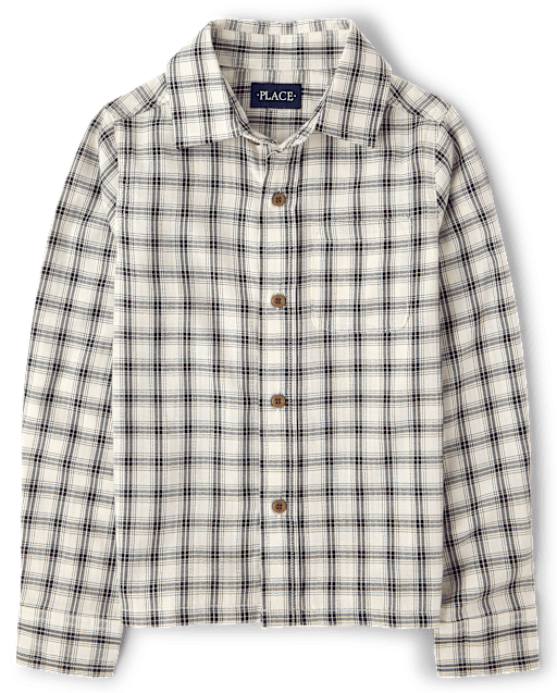 Boys Plaid Textured Poplin Button Up Shirt