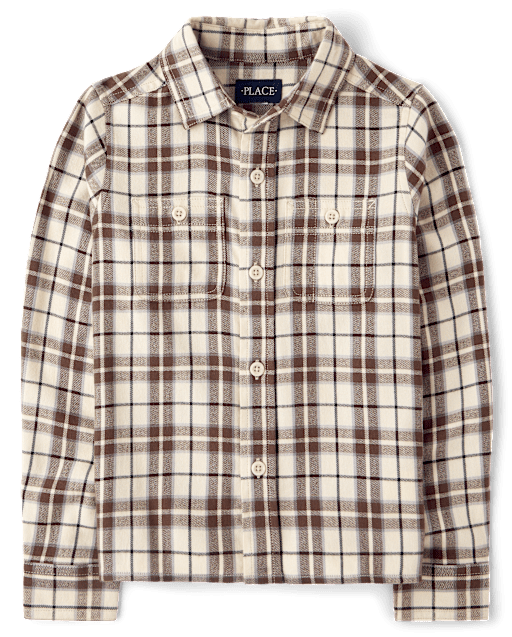 Boys Plaid Flannel Button Up Shirt
