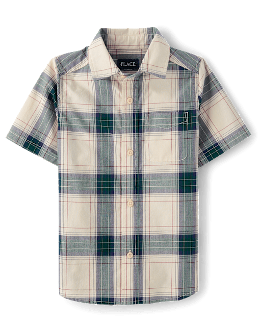 Boys Plaid Poplin Button Up Shirt