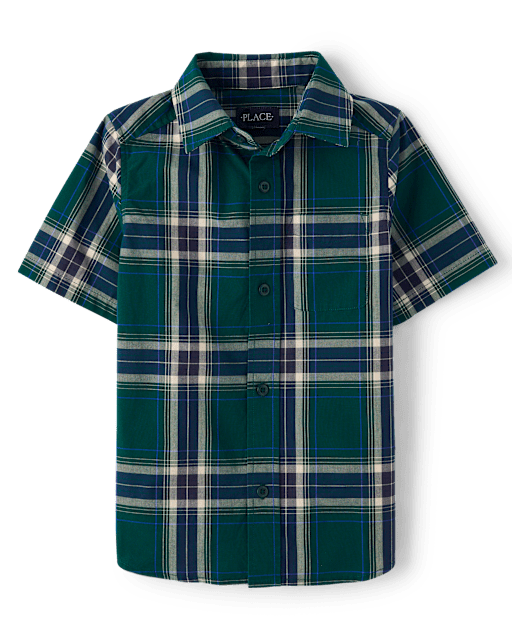 Boys Plaid Poplin Button Up Shirt