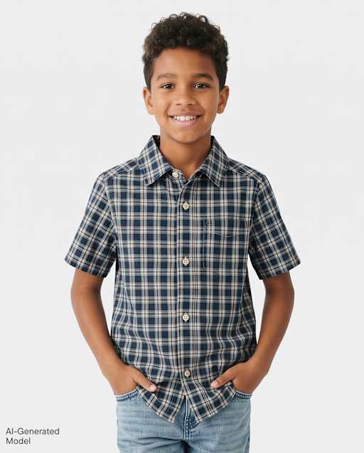 Chemise à carreaux en popeline boutonnée pour garçon