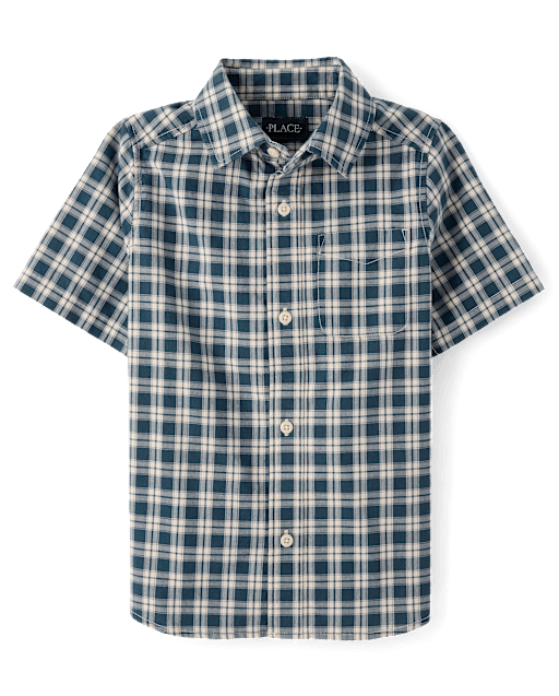 Boys Plaid Poplin Button Up Shirt