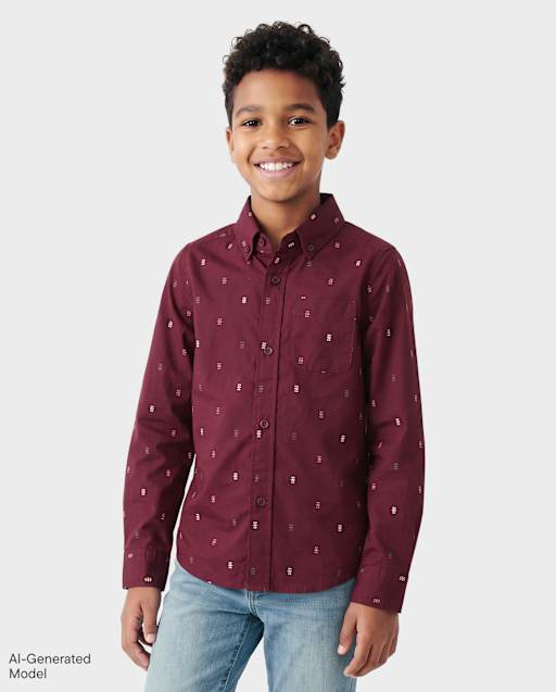 Boys Print Poplin Button Up Shirt