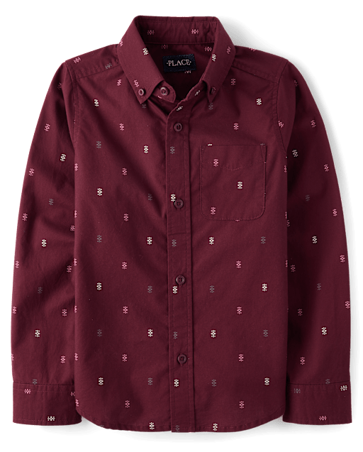 Boys Print Poplin Button Up Shirt
