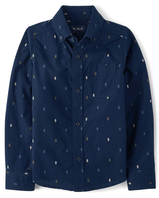 Boys Print Poplin Button Up Shirt