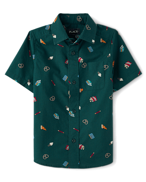 Boys Print Poplin Button Up Shirt