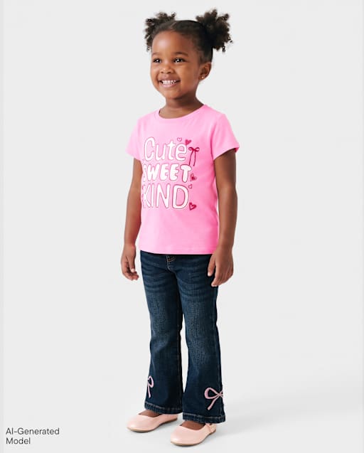 Toddler Girls Embroidered Bow Flare Jeans