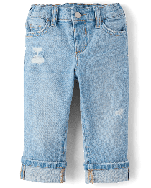 Toddler Girls Ripped Roll Cuff 90s Straight Jeans