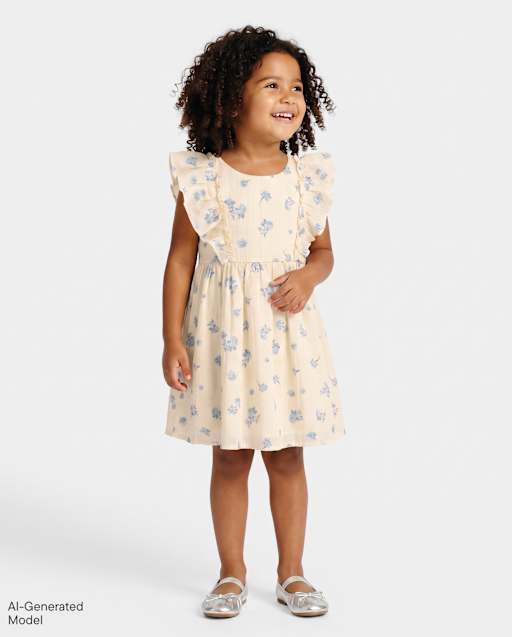 Baby And Toddler Girls Floral Textured Flutter Dress