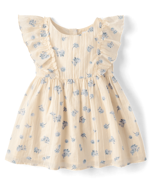 Baby And Toddler Girls Floral Textured Flutter Dress